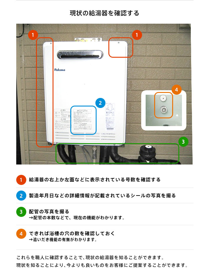 現状の給湯器を確認する